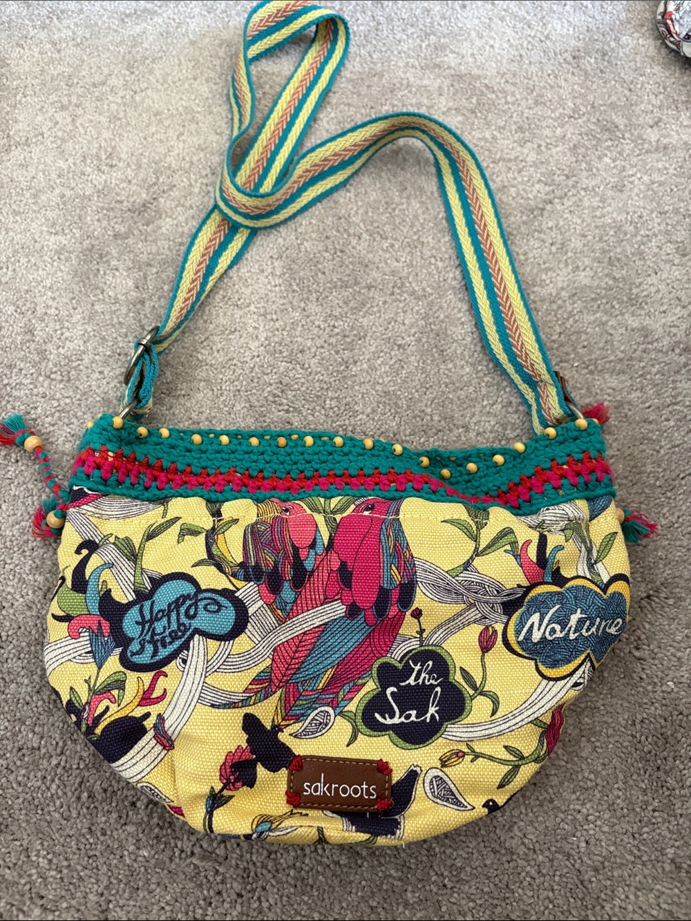 Sakroots Yellow Floral Shoulder Bag with Teal and Pink Accents